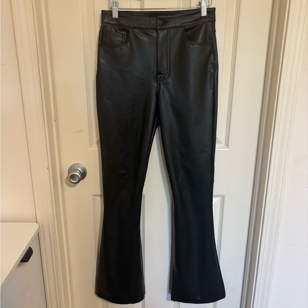7 For All Mankind Faux Leather High‑Rise Flare Pants Black Size 27 - Picture 2 of 8